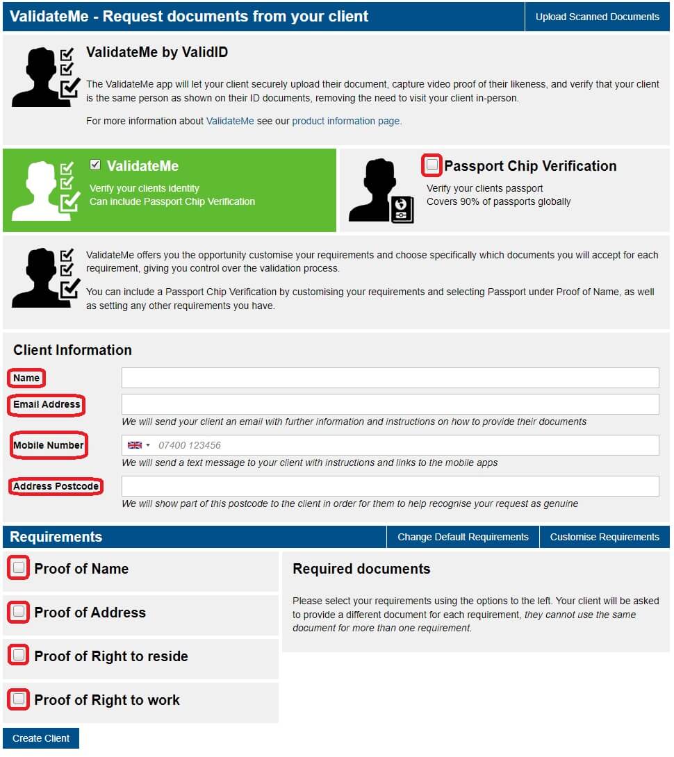 ValidateMe request form